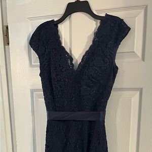 Aiden Maddox full length navy blue lace dress.  Worn only once